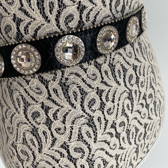 Black accent belt with silver and rhinstone studs; country style buckle - Picture 2 of 5